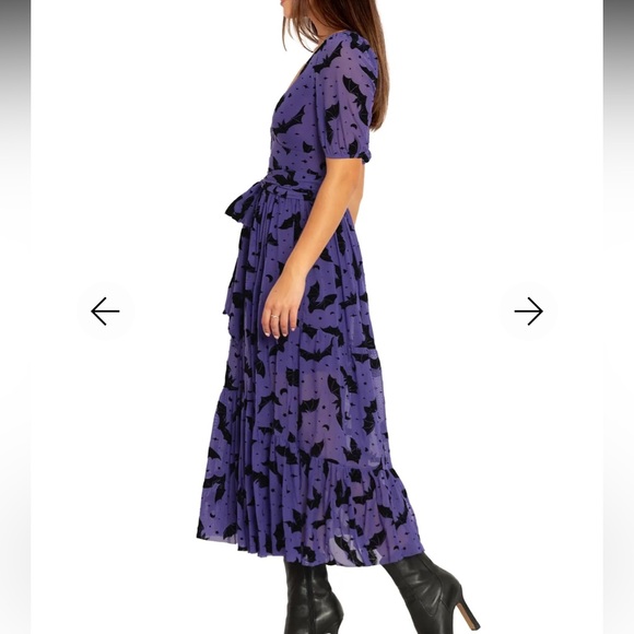 FLOCK OF BATS PURPLE WRAP MIDAXI DRESS - LIMITED Halloween - Picture 8 of 10